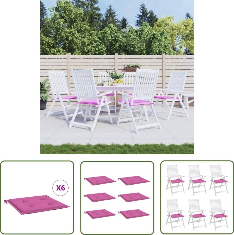 VidaXL Tuinstoelkussens 6 stuks 50x50x3 cm Roze Tuinstoel Kussentje Buitenkussens Kussens Set Rozekleur Oxfordstof Watervast Antislip