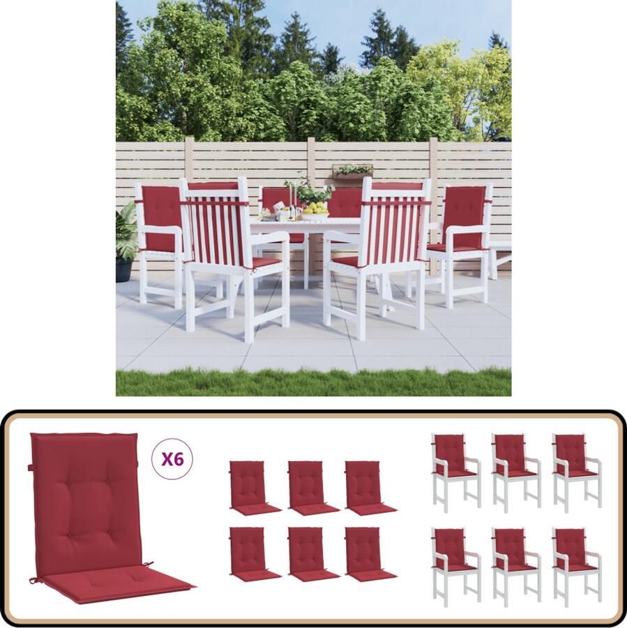 VidaXL Tuinstoelkussens 6 stuks Wijnrood 100x50x3 cm Stoelkussens Oxford Stof Lounge Set Tuinkamer Balkondecoratie