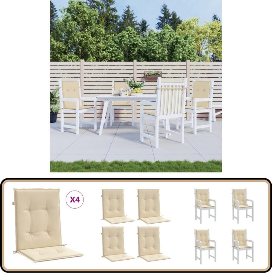 VidaXL Tuinstoelkussens Beige 4 st Lage Rug Tuinstoel Kussentje Oxford Stof Waterdicht Buitentoestel Lounge Kussen Terras Kussen