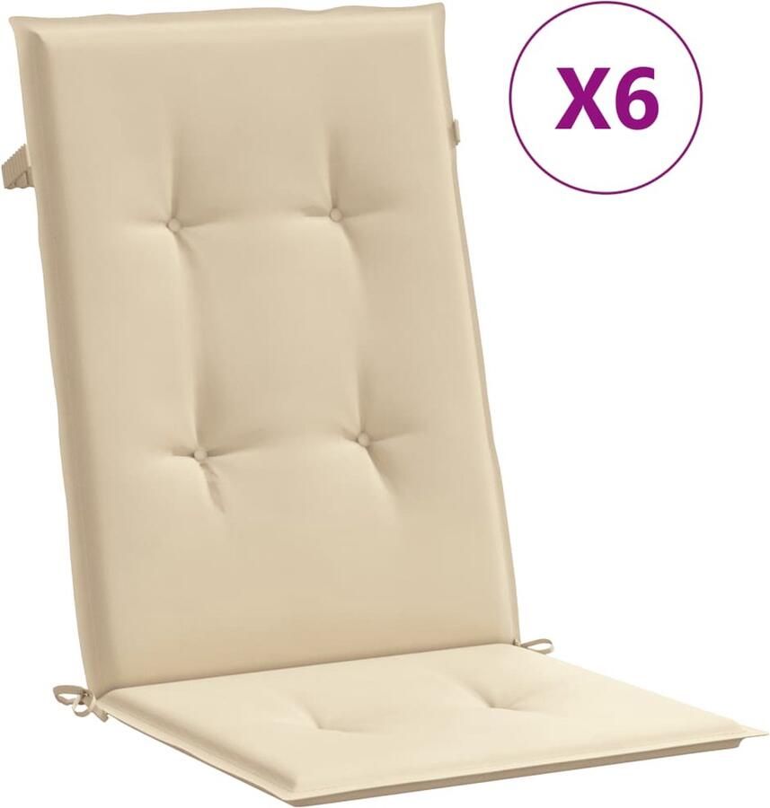 VidaXL Tuinstoelkussens Beige Set van 6 Tuinstoel Kussens Buitenkussens Stoelkussens Lounge Kussens Balkon Kussens Patio Kussens Beige Kussens Polyester Kussens - Foto 2