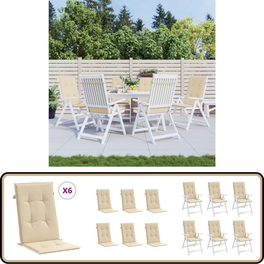 VidaXL Tuinstoelkussens Beige Set van 6 Tuinstoel Kussens Buitenkussens Stoelkussens Lounge Kussens Balkon Kussens Patio Kussens Beige Kussens Polyester Kussens