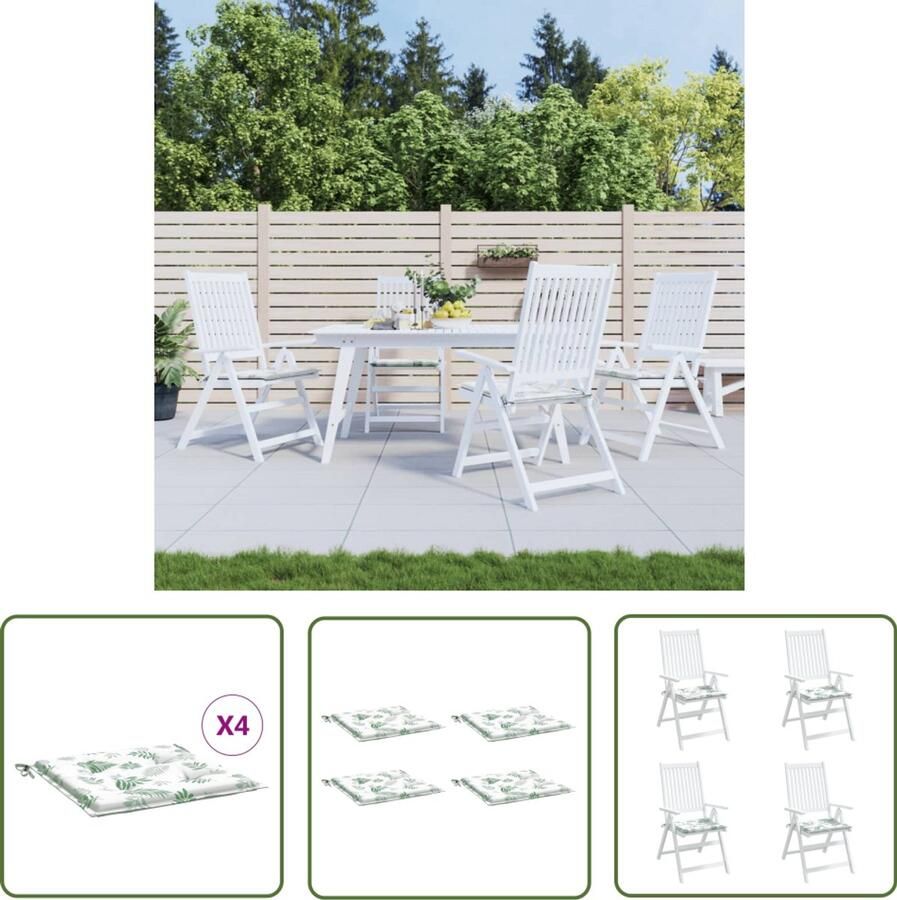 VidaXL Tuinstoelkussens Bladpatroon 50x50x3 cm 4 st Tuinstoel Kussentje Oxford Stof Outdoor Kussens Tuinkus Lounge Kussens Balkon Kussens Zitkussens