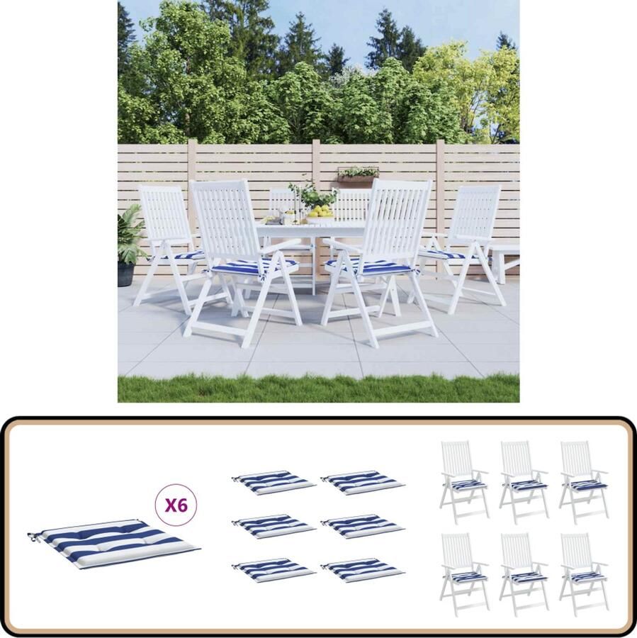 VidaXL Tuinstoelkussens gestreept 40x40x3 cm 6 st Tuinstoel Kussentje Outdoor Kussen Lounge Kussen Patio Kussen Buitentoog Kussen Oxford Stof Kussen Waterdicht Kussen Antislip Kussen
