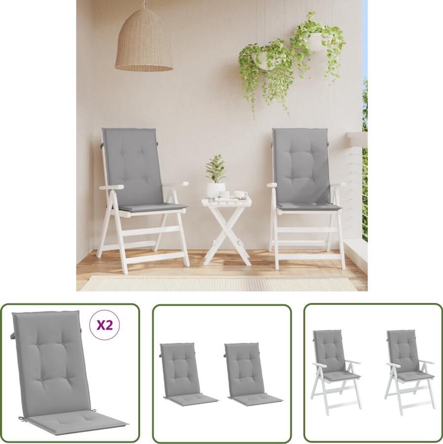 VidaXL Tuinstoelkussens grijs 120x50x3 cm set van 2 Tuinstoel Kussens Outdoor Kussens Balkon Kussens Lounge Kussens Buitenaankleding Patio Kussens Hoekkussens