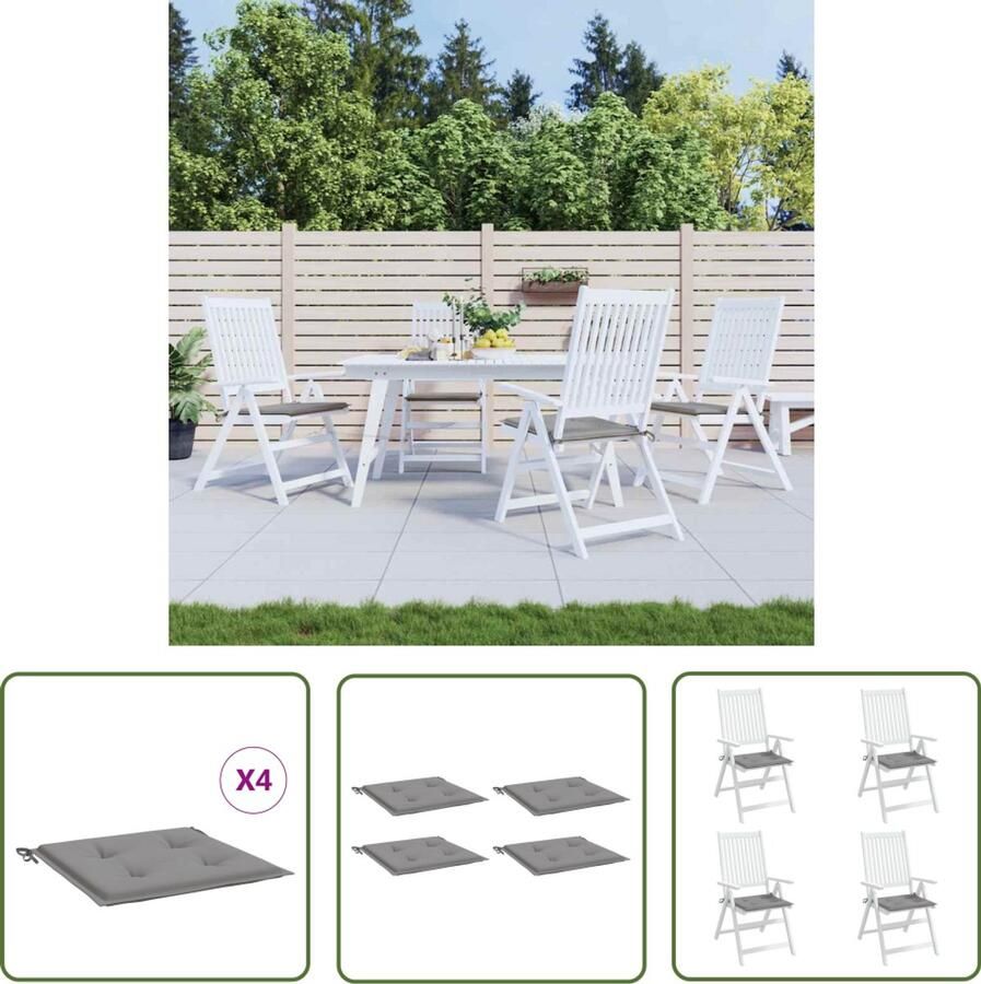 VidaXL Tuinstoelkussens Grijs 40x40x3 cm Set van 4 Tuinstoel Kussentjes Oxford Stof Kussens Outdoor Kussens Balkon Kussens Tuinkamer Accessoires Lounge Kussens Zitkussens