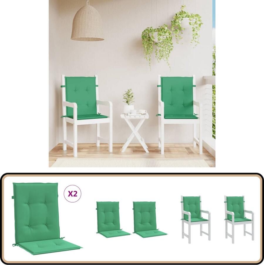 VidaXL Tuinstoelkussens groen 100x50x3 cm 2 stuks Tuinstoel Kussentjes Oxford Stof Outdoor Kussens Lounge Kussens Balkon Kussens Terras Kussens Stoelkussens