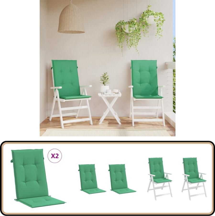 VidaXL Tuinstoelkussens groen set van 2 Tuinstoel Kussens Buitenkussens Stoelkussens Balkon Kussens Lounge Kussens Patio Kussens Zomer Kussens Groen