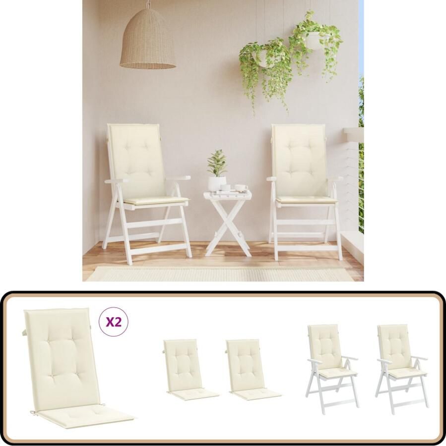 VidaXL Tuinstoelkussens Hoge rug 120x50x3 cm 6 stuks Tuinstoel Kussent Buitenkussens Tuinkussens Lounge Kussens Balkon Kussens Patio Kussens Creme Kussens Outdoor Kussens