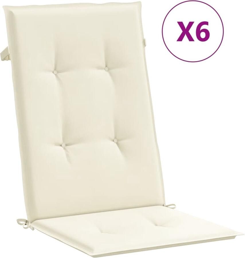 VidaXL Tuinstoelkussens Hoge rug Crème 6 st Stoelkussens Tuinstoel Terrasstoel Outdoordecoratie Comfort Waterafstotend Creme Kleur - Foto 2