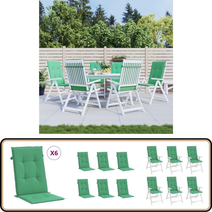 VidaXL Tuinstoelkussens Hoge rug Groen 6 stuks Stoelkussens Tuinstoel Terrasstoel Buitendecoratie Outdoordecoratie Groene Stoelkussens Waterafstotende Stoelkussens Comfort