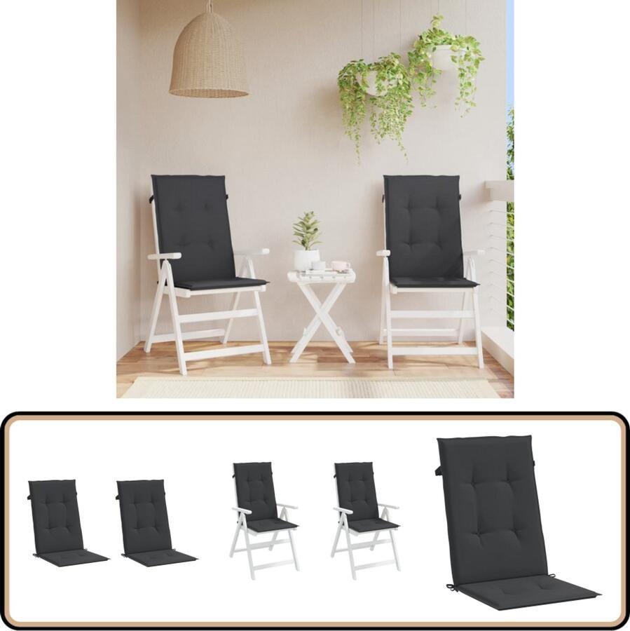 VidaXL Tuinstoelkussens Hoge Rug Zwart Set van 2 Tuinstoel Kussentje Buitenkussen Zithoek Kussen Balkon Kussen Lounge Kussen Outdoor Kussen Patio Kussen
