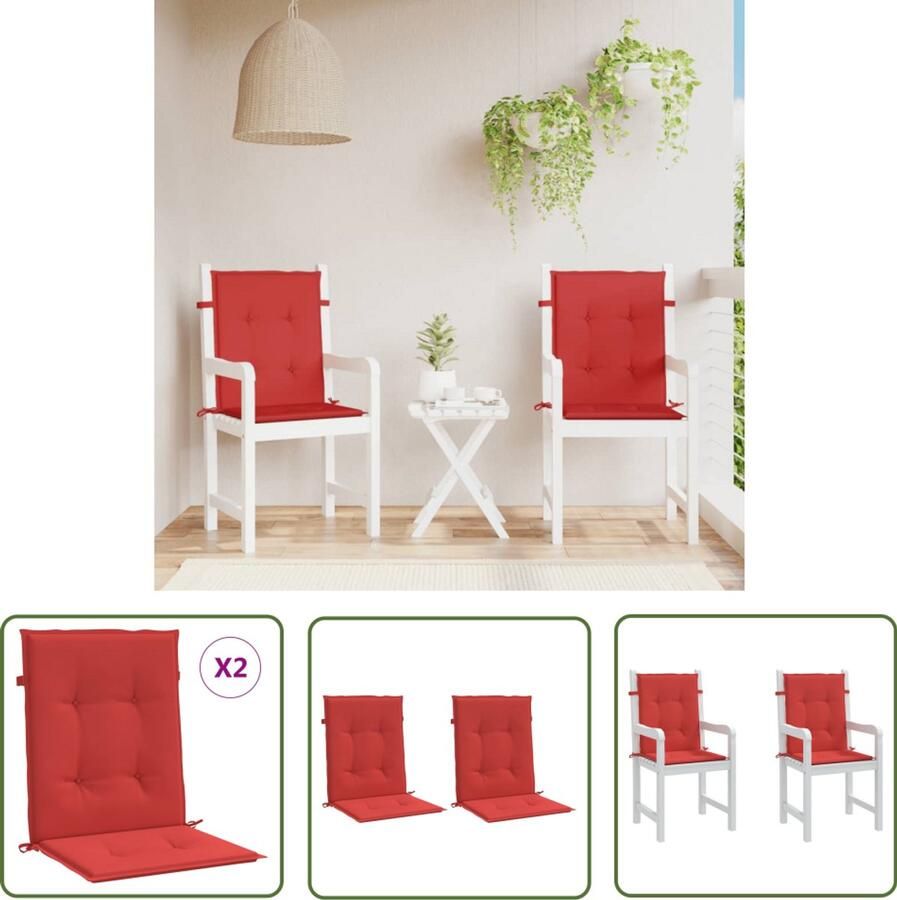 VidaXL Tuinstoelkussens Lage Rug 2 stuks Rood Stoelkussens Oxford Stof Lounge Set Tuinkamer Buitendecoratie Balkondecoratie Terrasdecoratie Zit Comfort Watervast