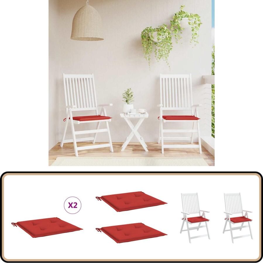 VidaXL Tuinstoelkussens Rood 40x40x3 cm Set van 2 Tuinstoel Kussent Buitenkussens Tuinkussens Balkon Kussens Lounge Kussens Outdoor Kussens Roode Kussens