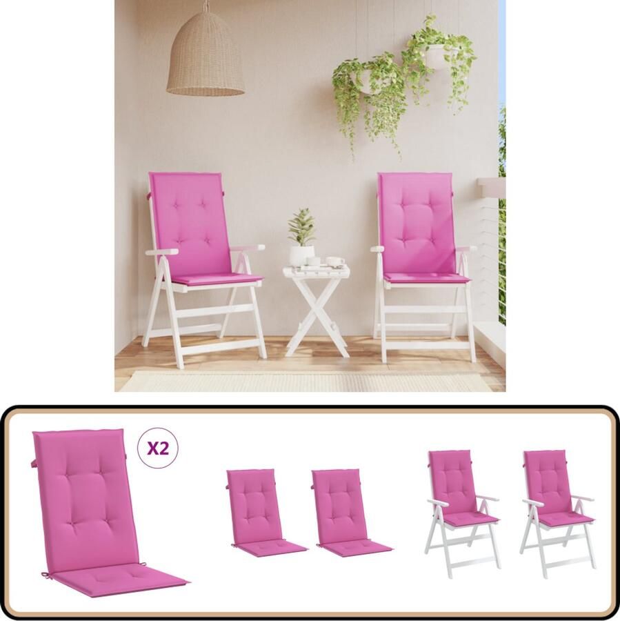 VidaXL Tuinstoelkussens roze 120x50x3 cm set van 2 Tuinstoel Kussentje Buitenkussen Stoelkussen Rosé Kussen Balkon Kussen