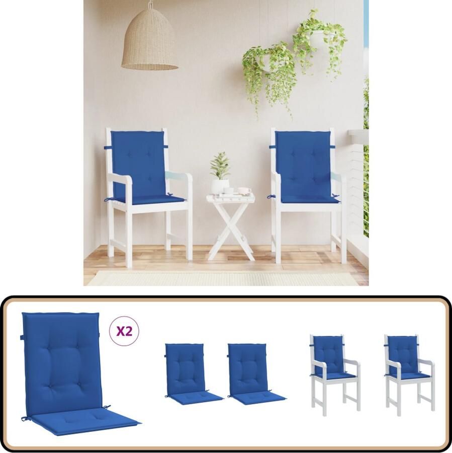 VidaXL Tuinstoelkussens set 100x50x3 cm blauw Tuinstoel Kussentjes Zitcushions Outdoor Kussens Balkon Kussens Lounge Kussens Blauw Kussen Stofkussens