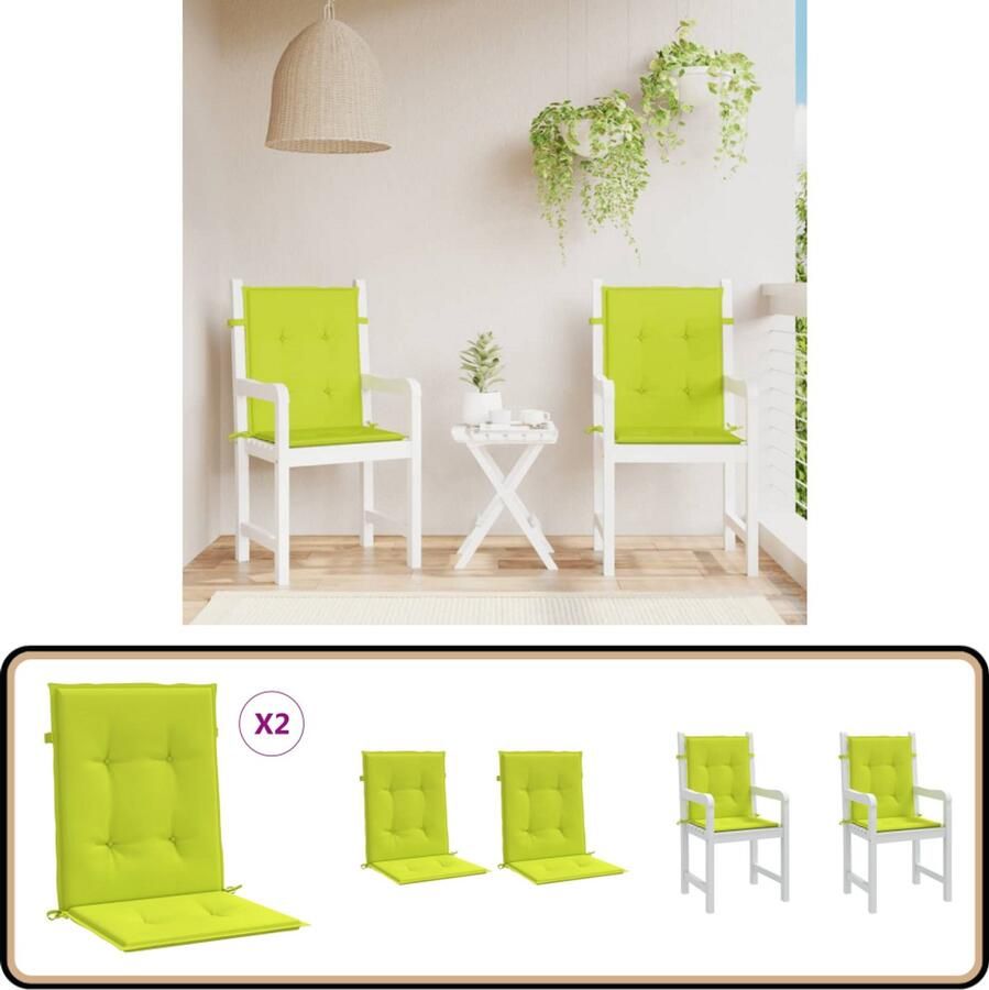 VidaXL Tuinstoelkussens Set van 2 Heldergroen Stoelkussens Oxford Stof Zitcushions Tuinstoel Buitenkussens Comfortabel Watervast Anti-slip