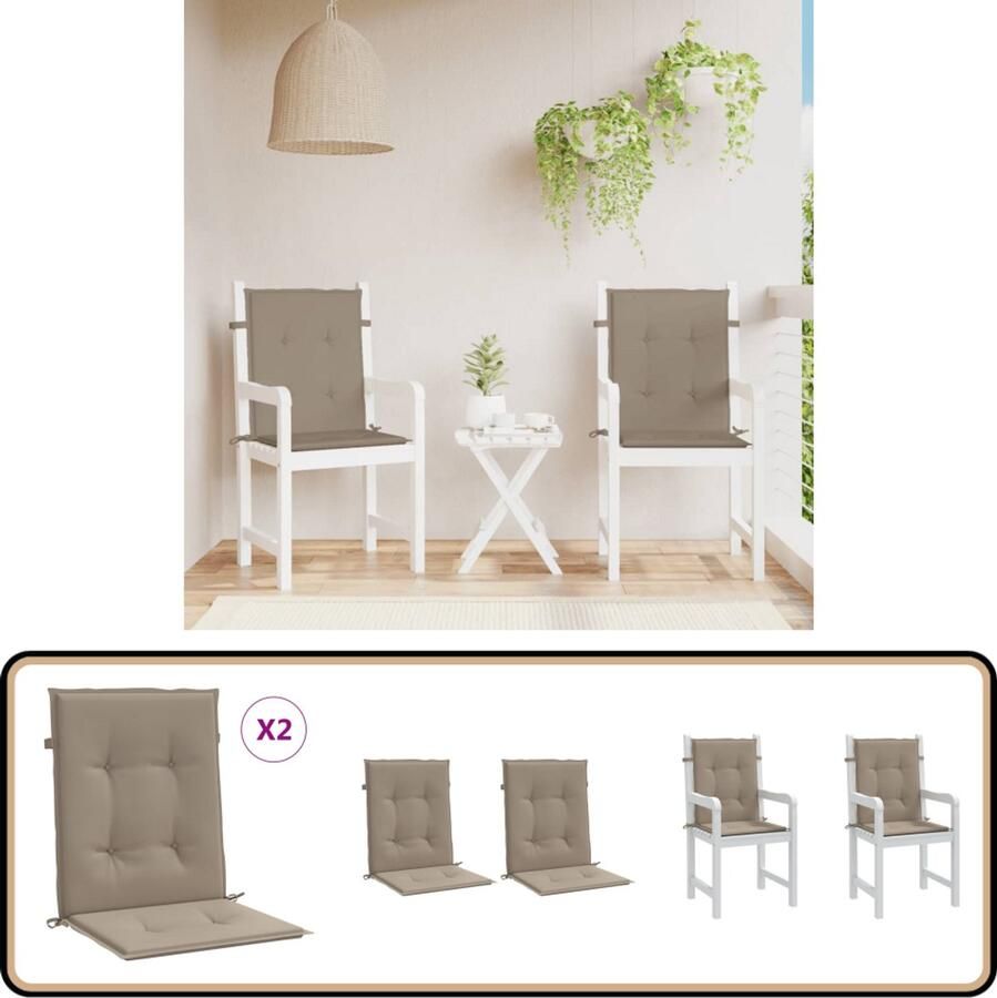 VidaXL Tuinstoelkussens Set van 2 Taupe 100x50x3 cm Tuinstoel Kussentjes Outdoor Kussens Lounge Kussens Waterafstotende Kussens Taupecoushions