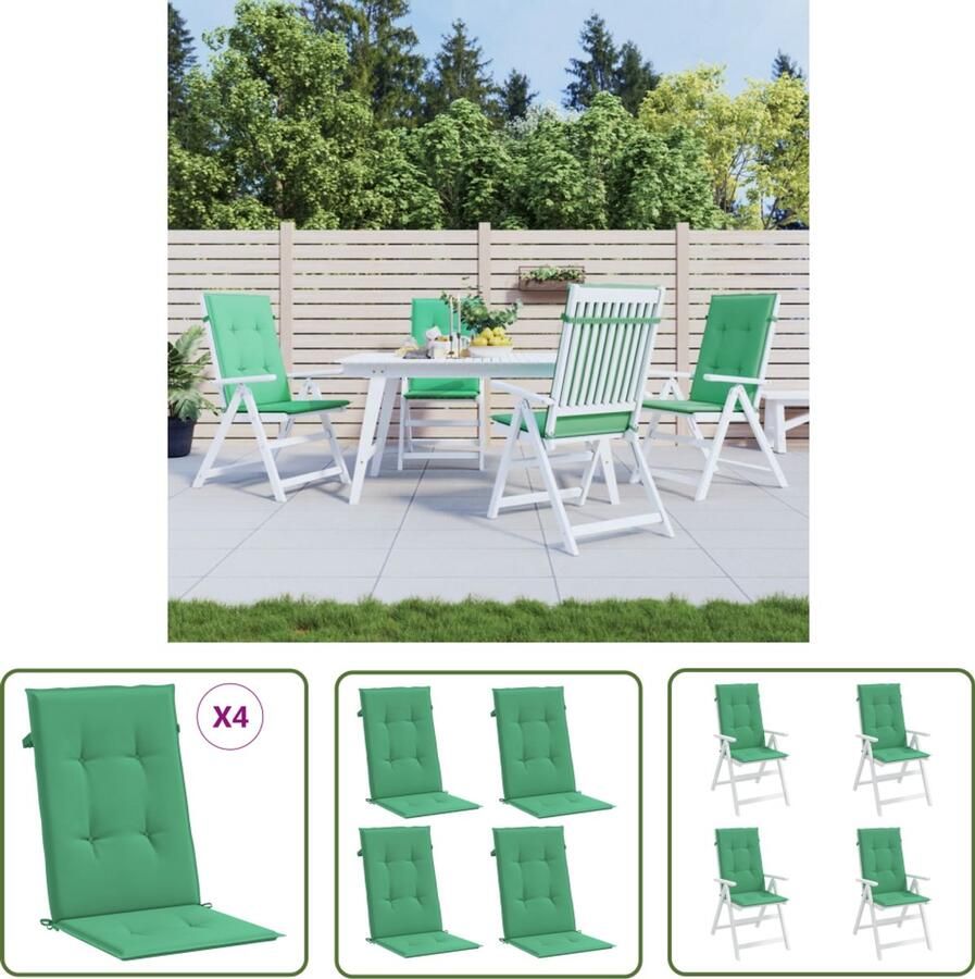 VidaXL Tuinstoelkussens Set van 4 Groen Hoge rug Tuincussen Stoelkussens Groene Kussens Outdoor Kussens Buitendecoratie Tuindecoratie Lounge Set Accessoires Balkondecoratie