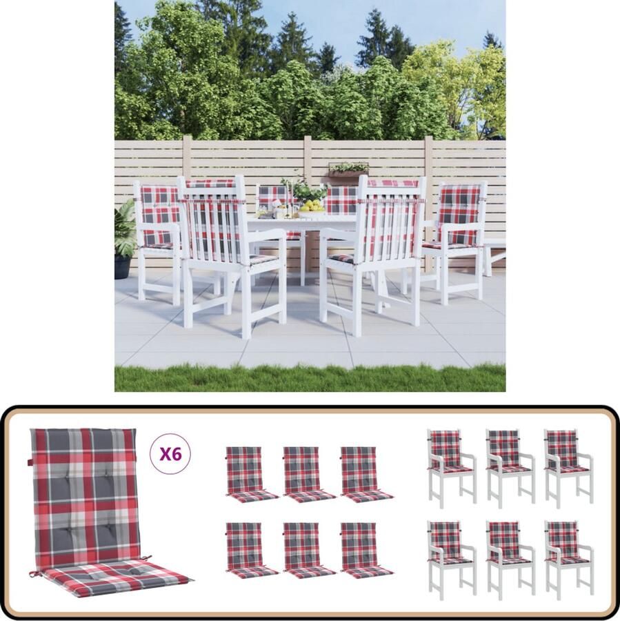 VidaXL Tuinstoelkussens Set van 6 Rood Ruitpatroon Tuinstoel Kussentjes Tuinkussens Outdoor Kussens Lounge Kussens Balkon Kussens