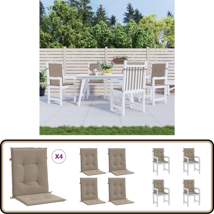 VidaXL Tuinstoelkussens Taupe Set van 4 Tuinstoel Kussentje Oxford Stof Taupe Waterdicht Lounge Kussen Balkon Kussen Terras Kussen Outdoor Kussen