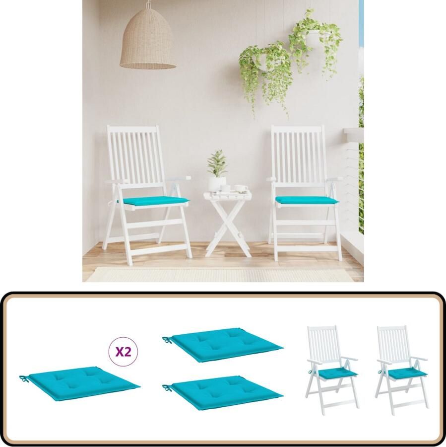 VidaXL Tuinstoelkussens Turquoise 50x50x3 cm 2 st Tuinstoel Kussentje Oxford Stof Waterdicht Kussen Turkoois Kussen Lounge Kussen Outdoor Kussen Tuinkamer Accessoires