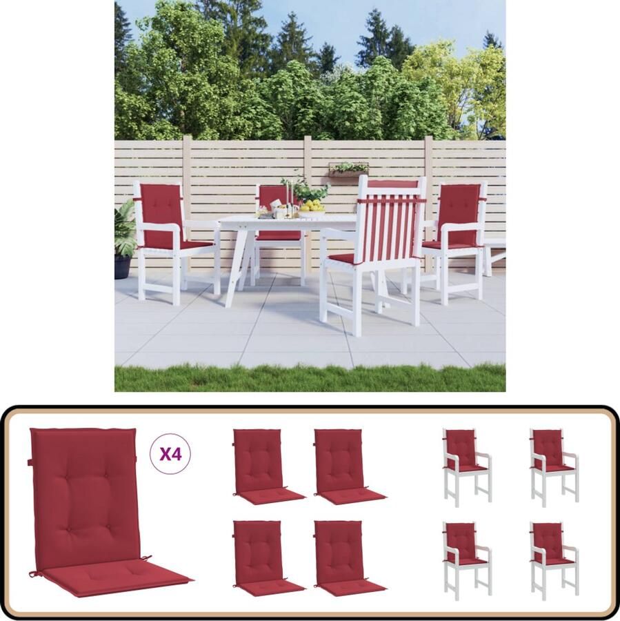 VidaXL Tuinstoelkussens Wijnrood 4 Stuks Tuinstoel Kussentjes Oxford Stof Lounge Set Kussens Buitendecoratie Tuinkussens
