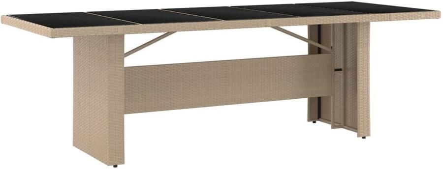 The Living Store Tuintafel met glazen blad poly rattan en gehard glas beige Tuin Tafel Buitentafels Resin Wicker Kunststof Meubelen Aluminium Tafels