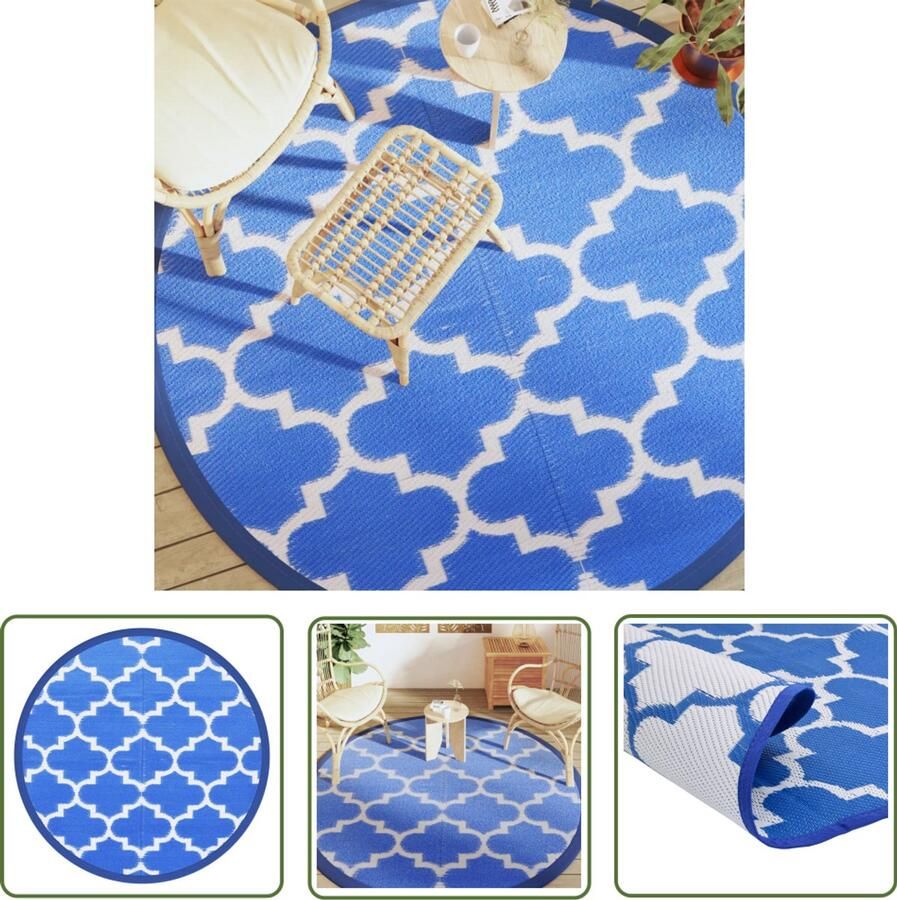 VidaXL Tuintapijt Buiten Tapijt Buitentapijt ARAKIL Ø 200 cm polypropeen blauw Terras Tapijt Polypropeen Tapijt Blauwe Tapijt