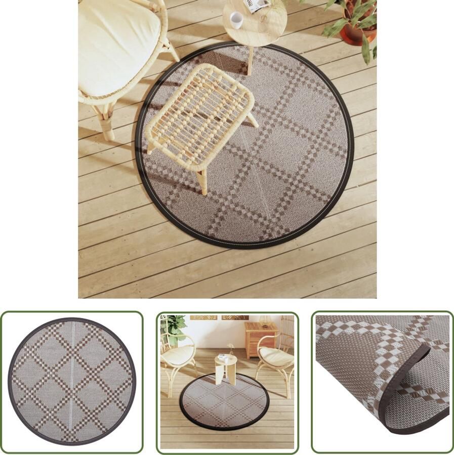 VidaXL Tuintapijt Buitenkleed ARAKIL Ø 120 cm polypropeen bruin Rond Tapijt Patio Dekens Veranda Kleed