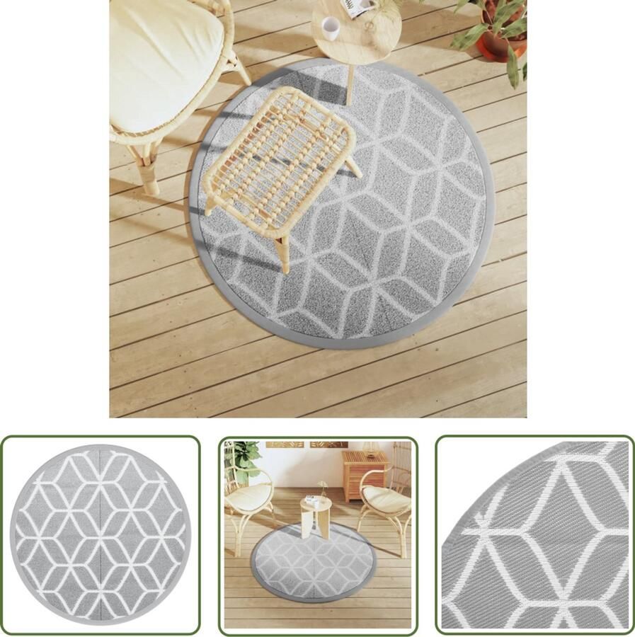 VidaXL Tuintapijt Buitenkleed ARAKIL Ø120 cm polypropeen grijs Terrasdecoratie Polypropeen Grijze Kleurtint