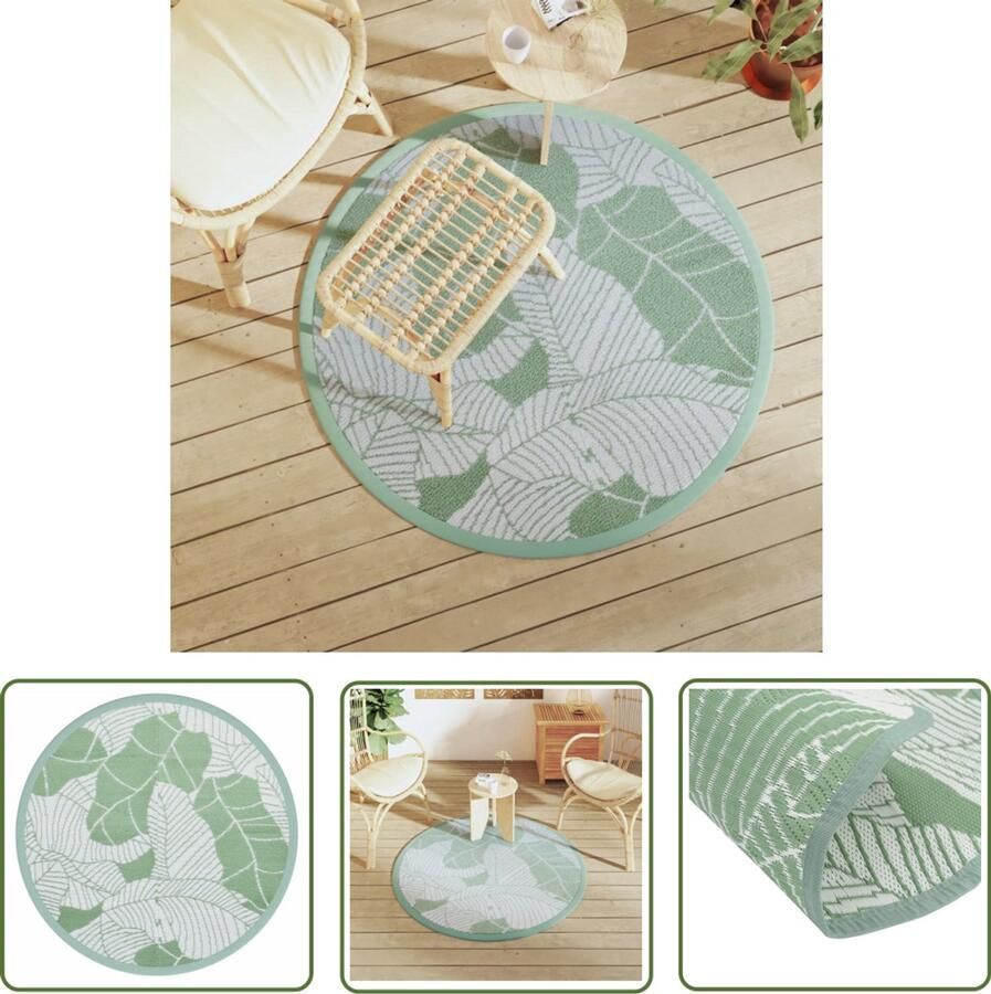 VidaXL Tuintapijt Buitenkleed ARAKIL Ø120 cm polypropeen groen Rond Tapijt Patio Dekens Terrasdecoratie