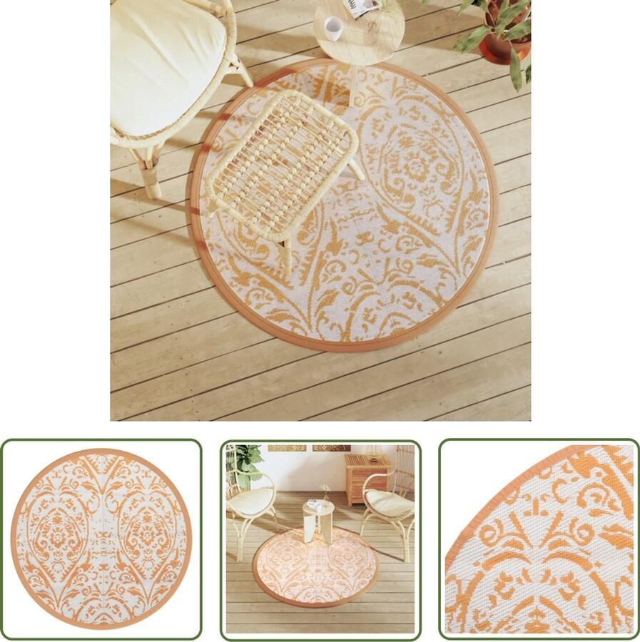 VidaXL Tuintapijt Buitenkleed ARAKIL Ø120 cm polypropeen oranje en wit Patio Dekking Terrasdecoratie Oranjekleurig