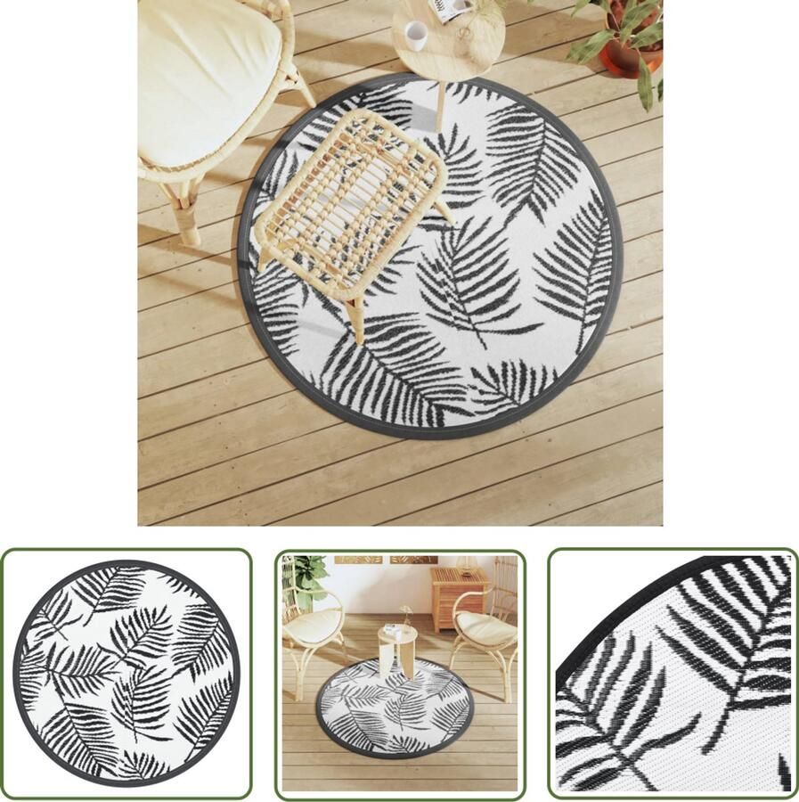 VidaXL Tuintapijt Buitenkleed ARAKIL Ø 120 cm polypropeen wit en zwart Terrasdecoratie Polypropeen Wit