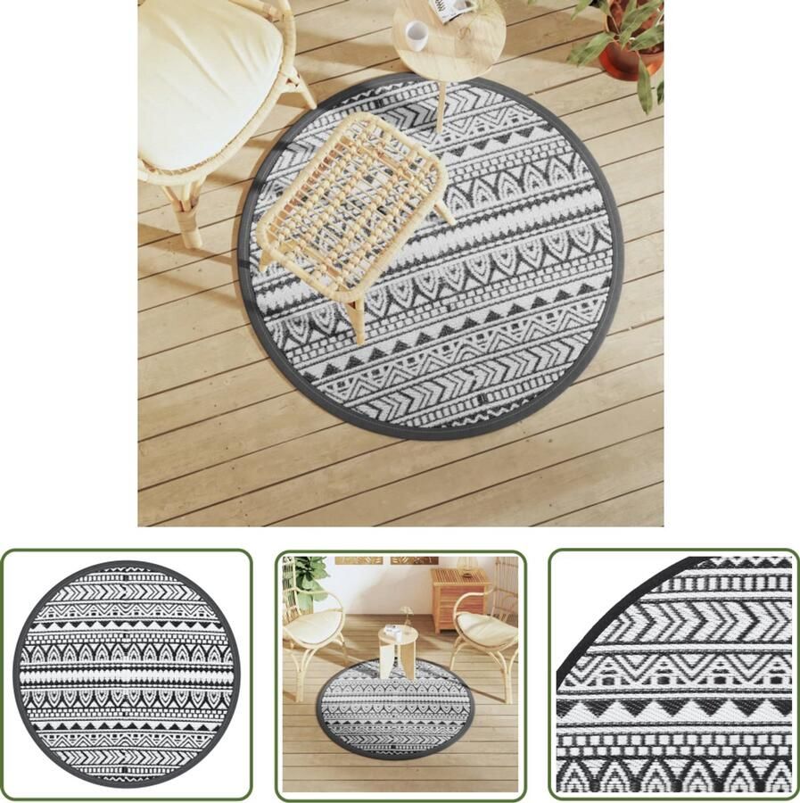 VidaXL Tuintapijt Buitenkleed ARAKIL Ø120 cm polypropeen zwart Terrasdecoratie Polypropeen Zwarte Kleurtint
