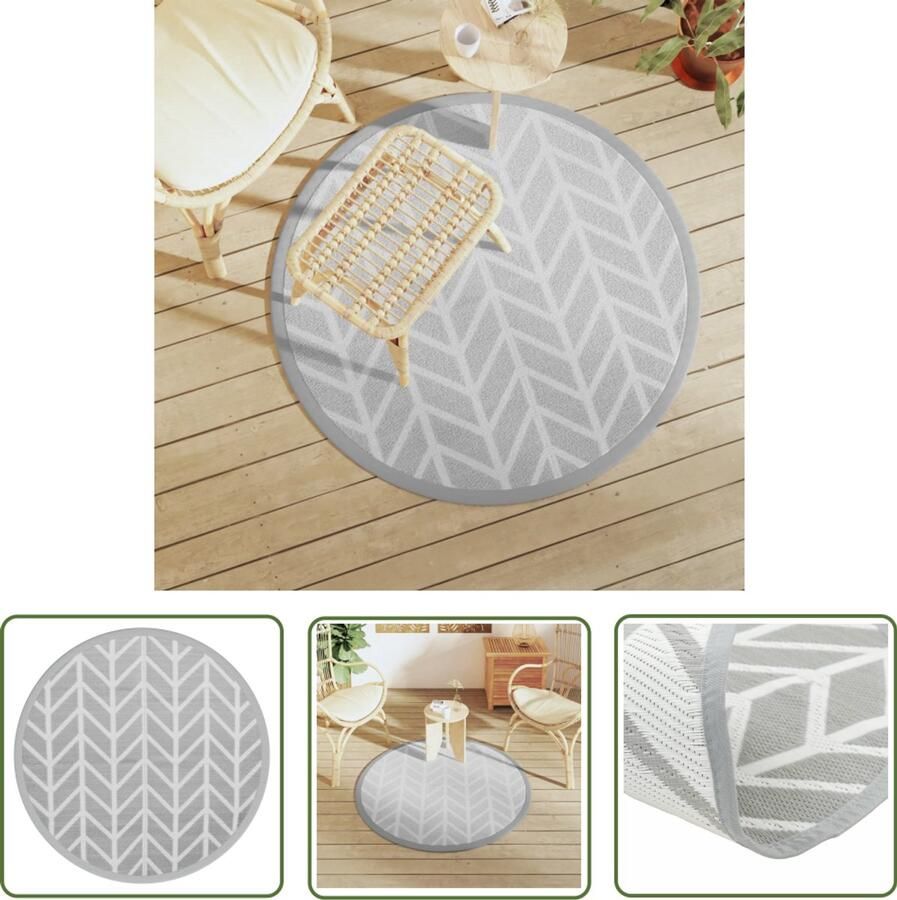 VidaXL Tuintapijt Buitenkleed ARAKIL Ø120 cm PP grijs Rond Tapijt Polypropylene Tapijt Grijs Tapijt