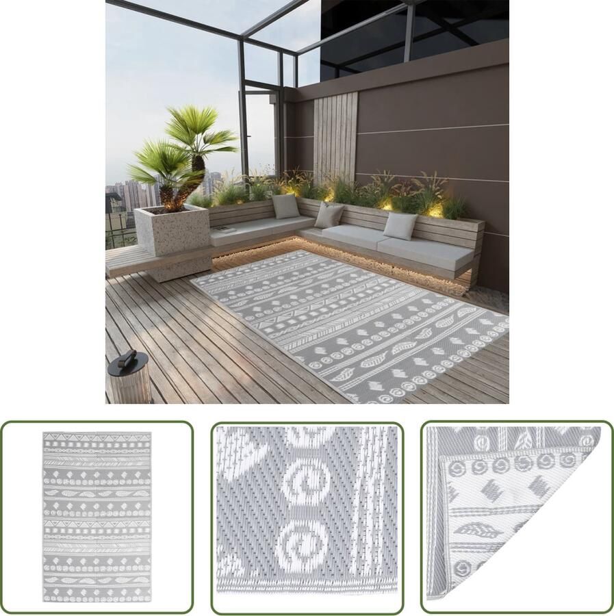The Living Store Buitenkleed ARAKIL 120x180 cm polypropeen grijs Tuintapijt Buitentapijten Terrasdecoratie Outdoor Tapijt Patio Dekking