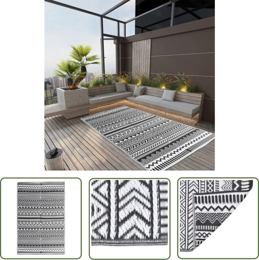 The Living Store Buitenkleed ARAKIL 120x180 cm polypropeen zwart Tuintapijt Outdoor Tapijt Patio Vloerbedekking Terrasdecoratie Lounge Set Dekbed