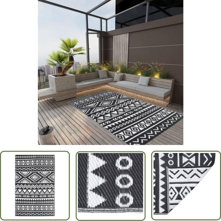 The Living Store Buitenkleed ARAKIL 120x180 cm polypropeen zwart Tuintapijt Buitentapijten Terras Tapijt Outdoor Vloerbekleding Zwarte Tapijt