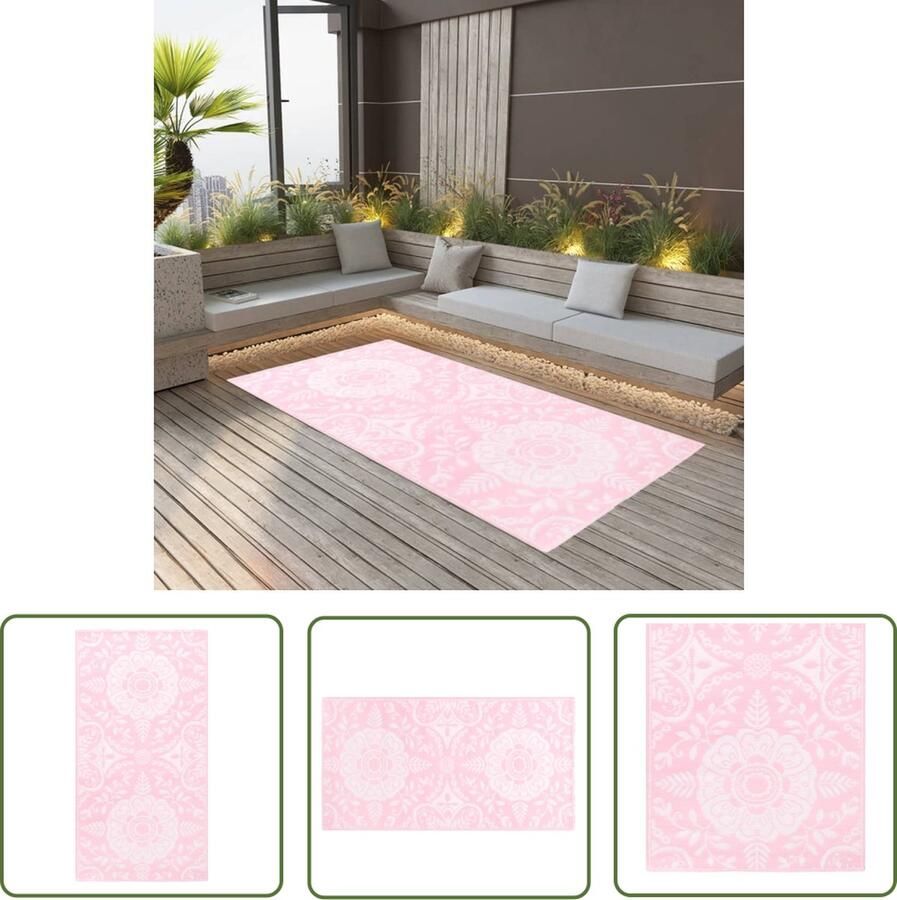 The Living Store Buitenkleed ARAKIL 120x180 cm PP roze Tuintapijt Buitentapijten Terrasdecoratie Outdoor Tapijten Rozepatologie