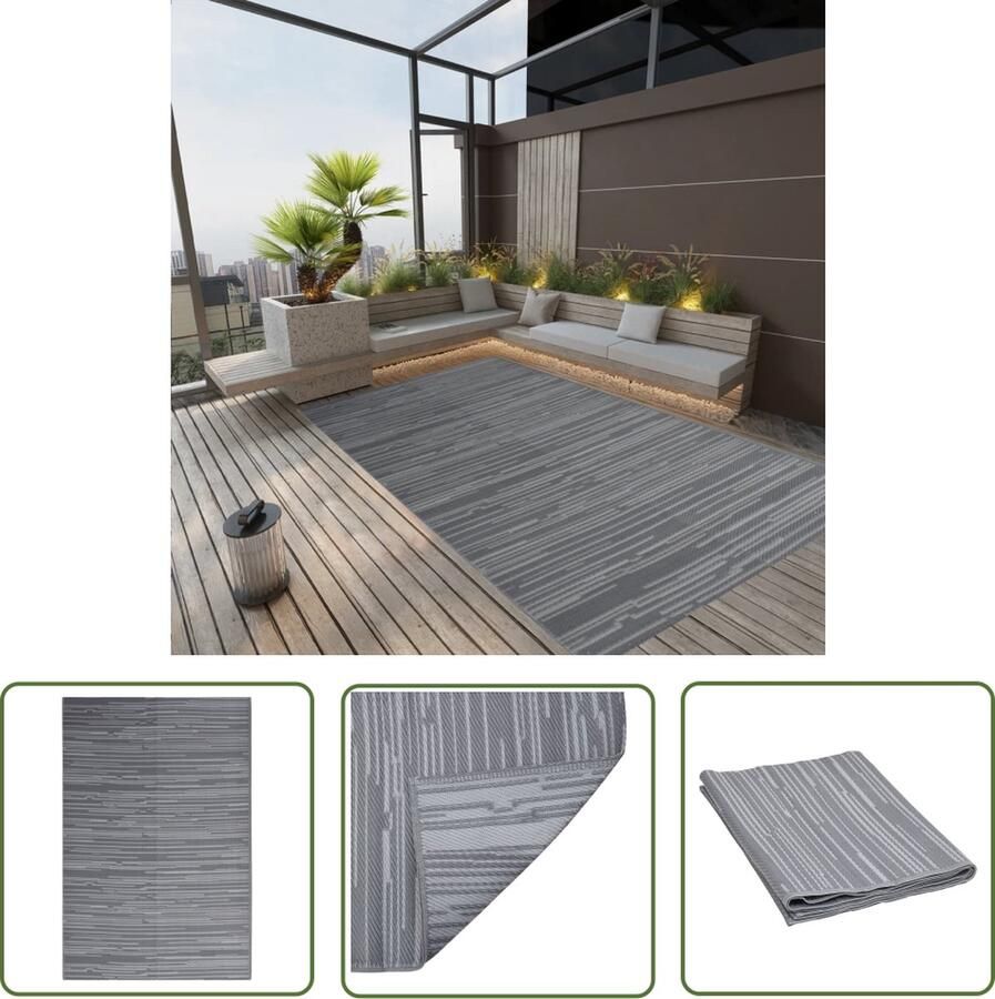 The Living Store Buitenkleed ARAKIL 140x200 cm polypropeen antracietkleurig Tuintapijt Buitentuintjes Patio Tapijt Outdoor Vloerbedekking Acacia Hout