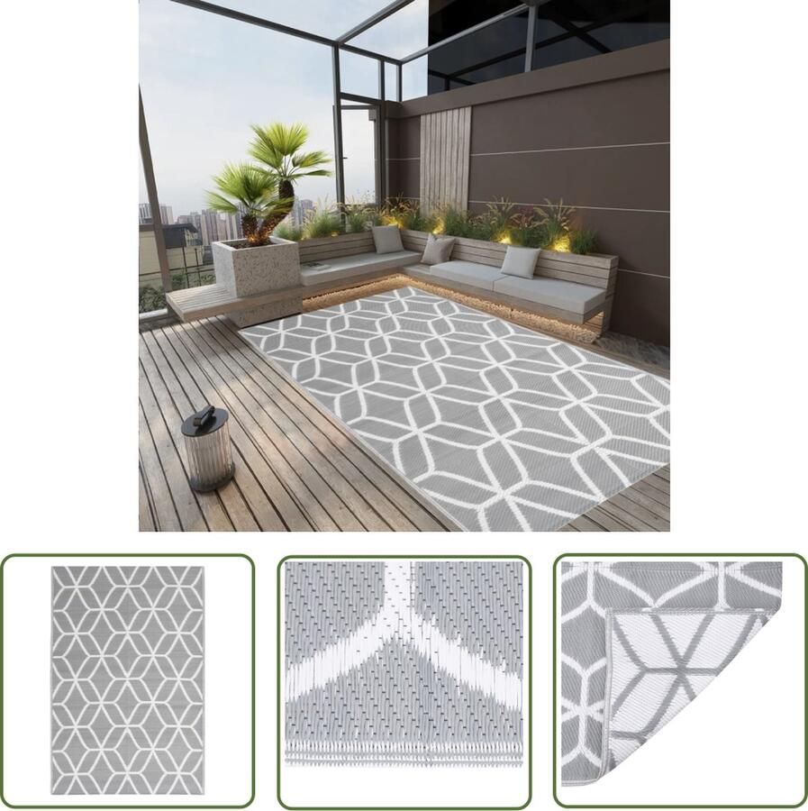 The Living Store Buitenkleed ARAKIL 140x200 cm polypropeen grijs Tuintapijt Buitentapijten Terrasdecoratie Outdoor Tapijt Polypropylene Tapijt