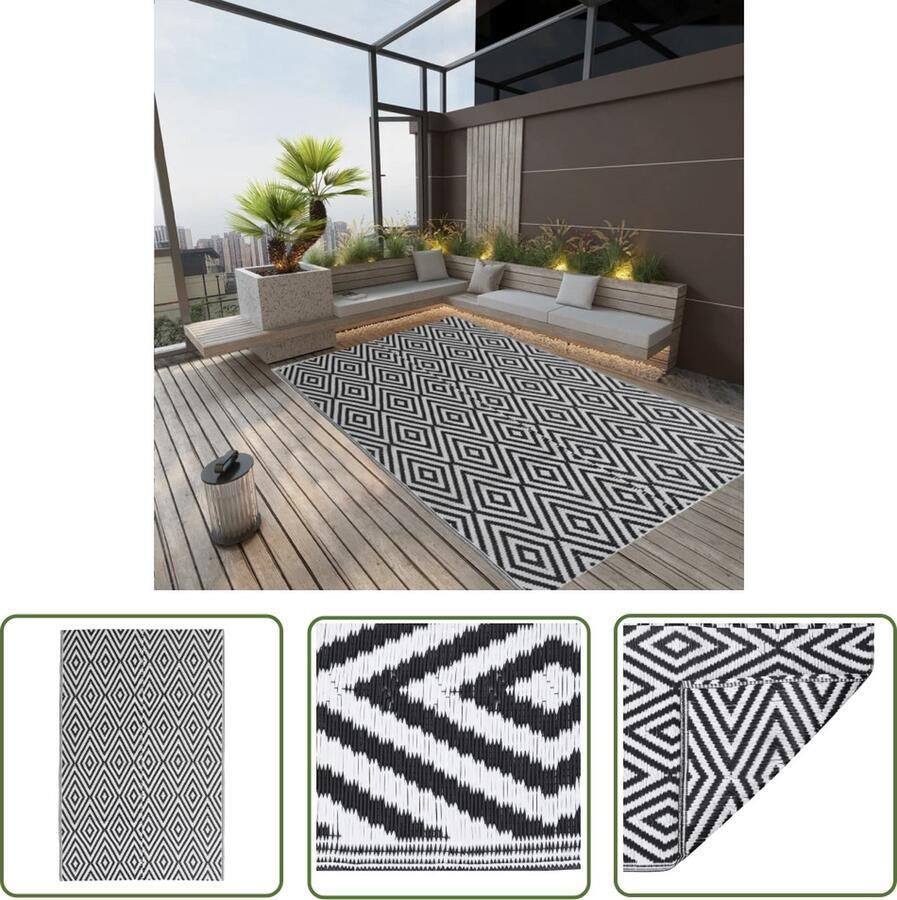 The Living Store Buitenkleed ARAKIL 140x200 cm polypropeen zwart Tuintapijt Outdoor Vloerbedekking Patio Dekens Terrasdecoratie Polypropylene Tapijt