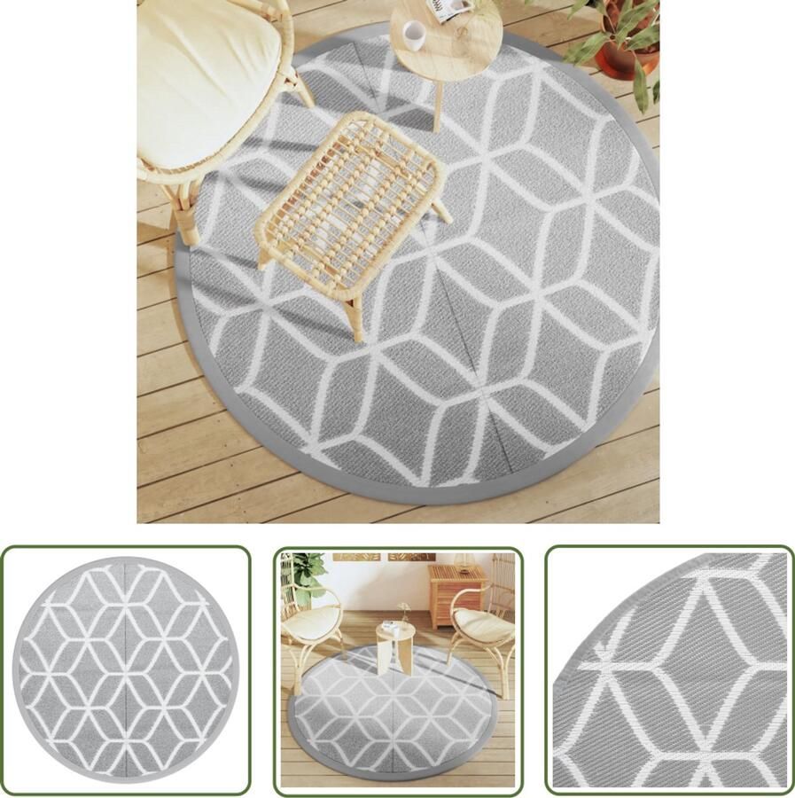 VidaXL Tuintapijt Buitenkleed ARAKIL Ø160 cm polypropeen grijs Rond Tapijt Patio Dekens Terrasdecoratie