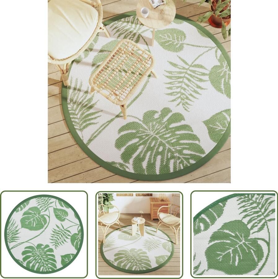 VidaXL Tuintapijt Buitenkleed ARAKIL Ø160 cm polypropeen groen Rond Tapijt Patio Dekens Terrasdecoratie