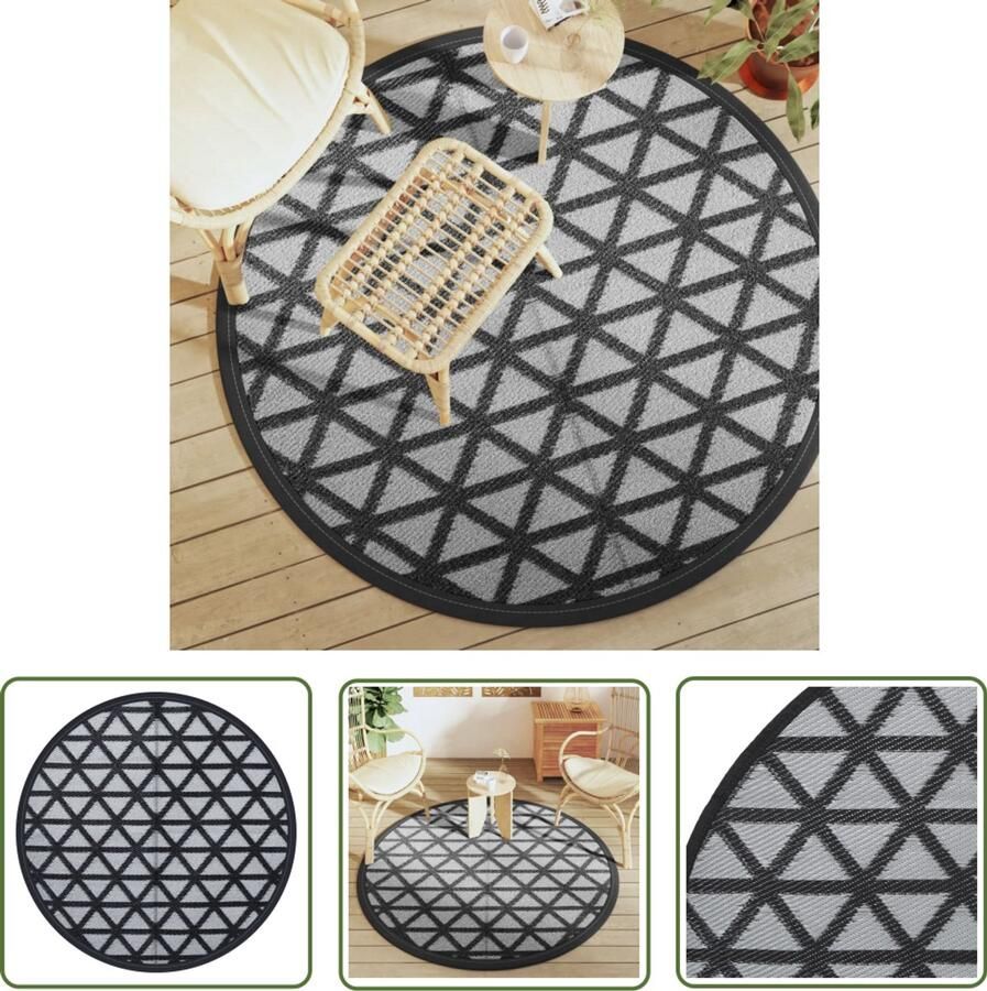 VidaXL Tuintapijt Buitenkleed ARAKIL Ø160 cm polypropeen zwart Patio Dekens Veranda Kleden Kunstgras Matten