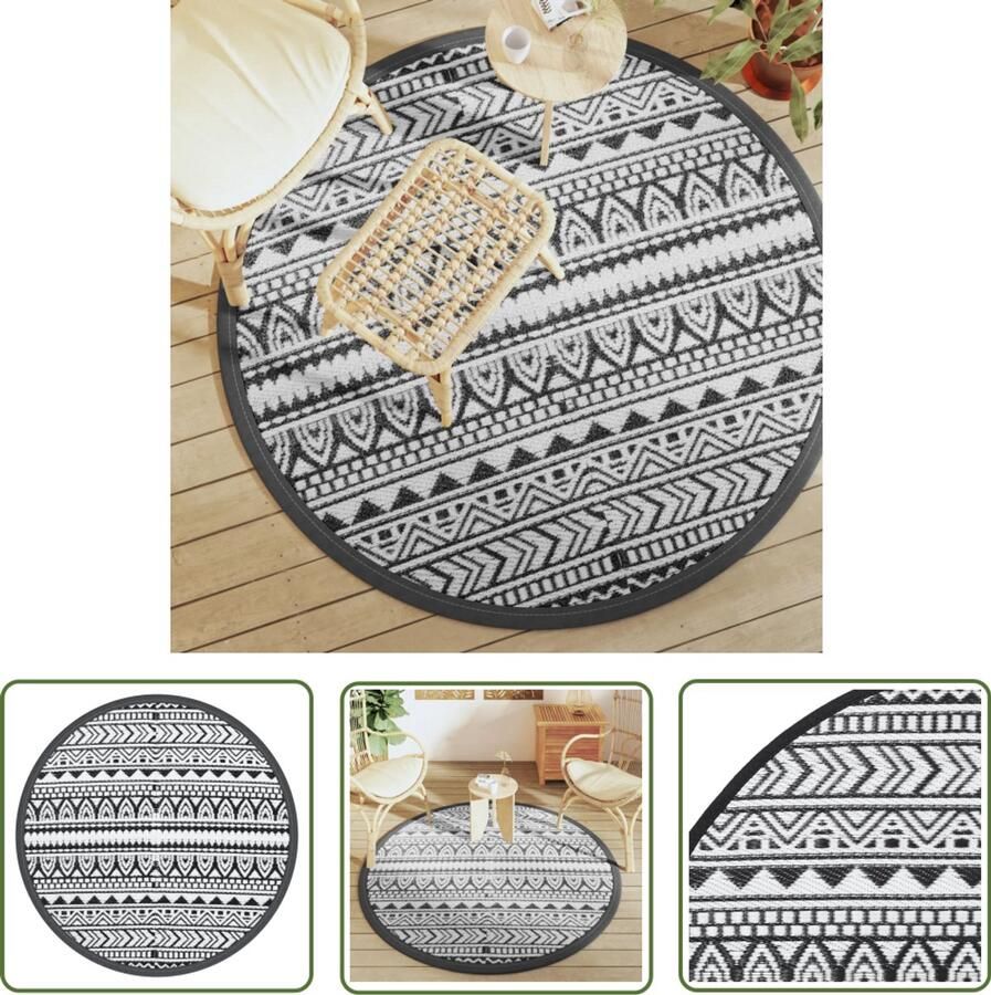 VidaXL Tuintapijt Buitenkleed ARAKIL Ø160 cm polypropeen zwart Rond Tapijt Patio Dekking Terrasdecoratie