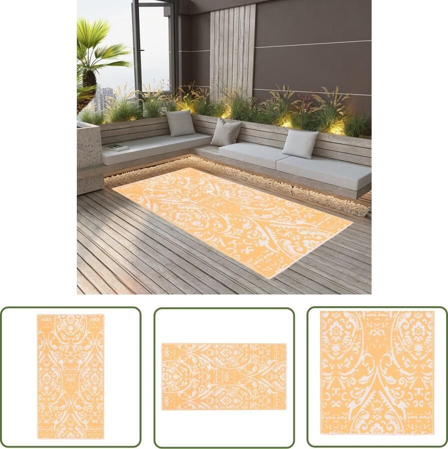 The Living Store Buitenkleed ARAKIL 160x230 cm PP oranje en wit Tuintapijt Outdoor Tapijt Terras Tapijt Patio Tapijt Oranjekleurig Tapijt