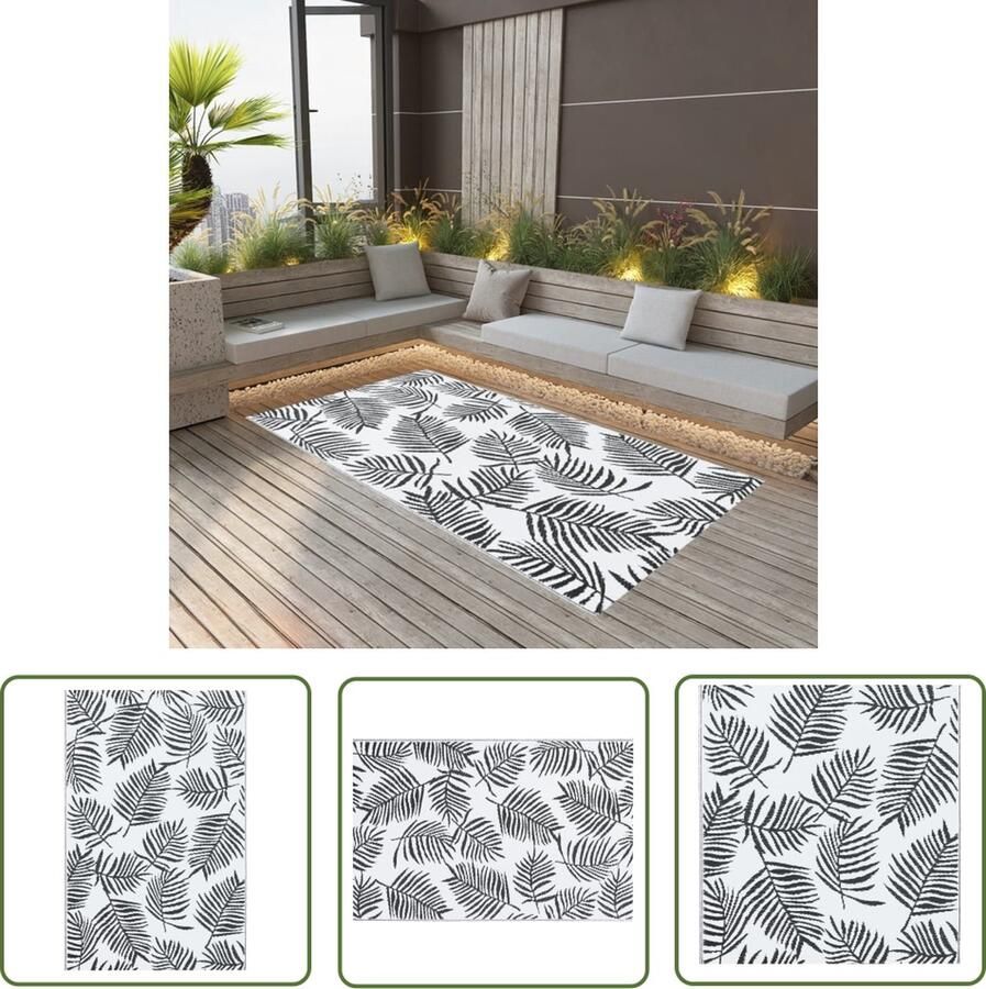 The Living Store Buitenkleed ARAKIL 160x230 cm PP wit en zwart Tuintapijt Outdoor Tapijt Patio Vloerbedekking Terrasdecoratie Zomertapijt