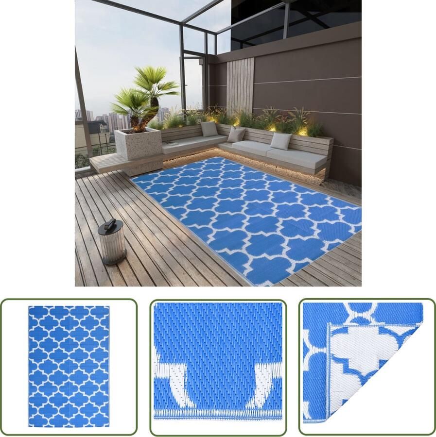 The Living Store Buitenkleed ARAKIL 190x290 cm polypropeen blauw Tuintapijt Buitentapijt Terras Tapijt Outdoor Vloerkleed Polypropylene Tapijt