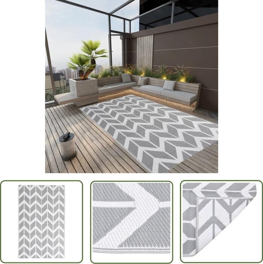 The Living Store Buitenkleed ARAKIL 190x290 cm polypropeen grijs Tuintapijt Buitentapijten Outdoor Tapijt Terrasdecoratie Lounge Set